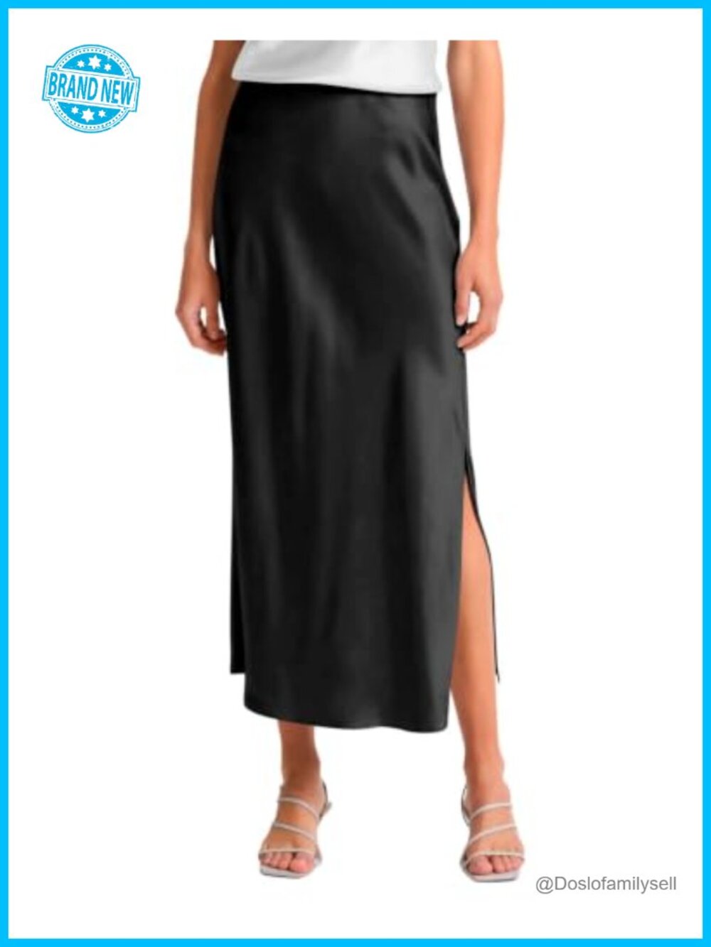 Womens Satin Silk High Waist Slit Maxi Skirt Long A-Line Skirt